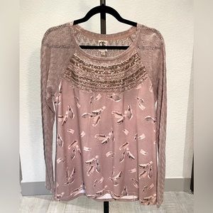 Anthropologie One September Feather Sequin Crochet Top